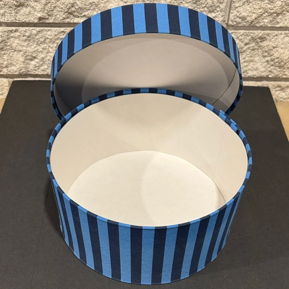 Striped Round Hat Box in Blue and Navy
